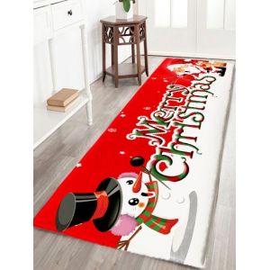 

Christmas Snowman and Santa Claus Print Flannel Nonslip Bath Rug, Red