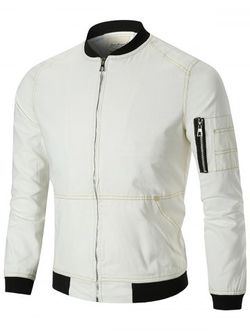 Stitching Arm Pocket Zip Up Jacket - WHITE - L