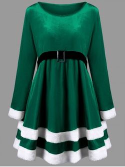 Christmas Plus Size Long Sleeve Velvet Dress - GREEN - XL