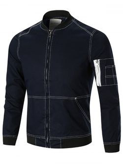Stitching Arm Pocket Zip Up Jacket - BLUE - L