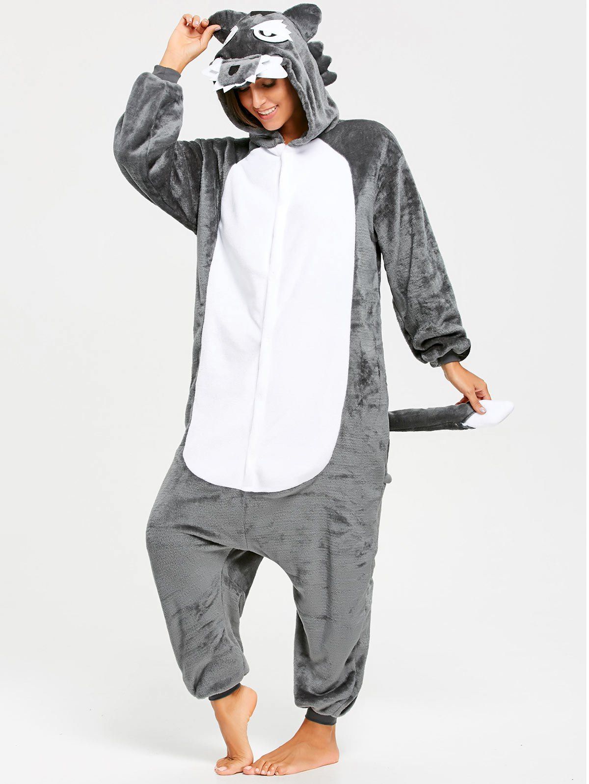 

Onesie Wolf Fleece Jumpsuit Sleepwear, Gray