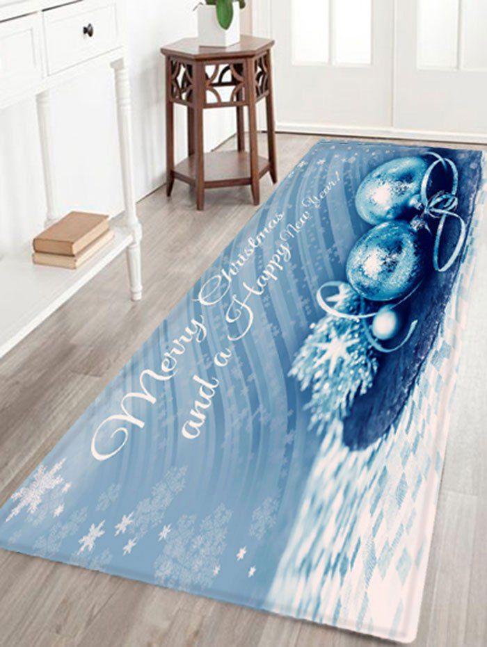 

Merry Christmas Balls Print Skidproof Flannel Bath Rug, Blue
