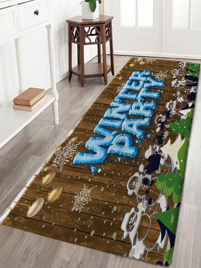 

Christmas Snowmen Winter Party Wood Print Nonslip Flannel Bath Rug, Brown