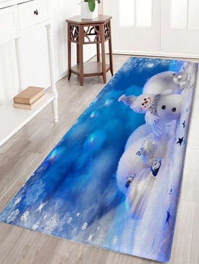 

Christmas Snowman Snowball Print Flannel Skidproof Bath Mat, Blue