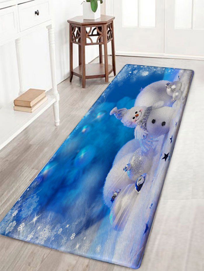 

Christmas Snowman Snowball Print Flannel Skidproof Bath Mat, Blue