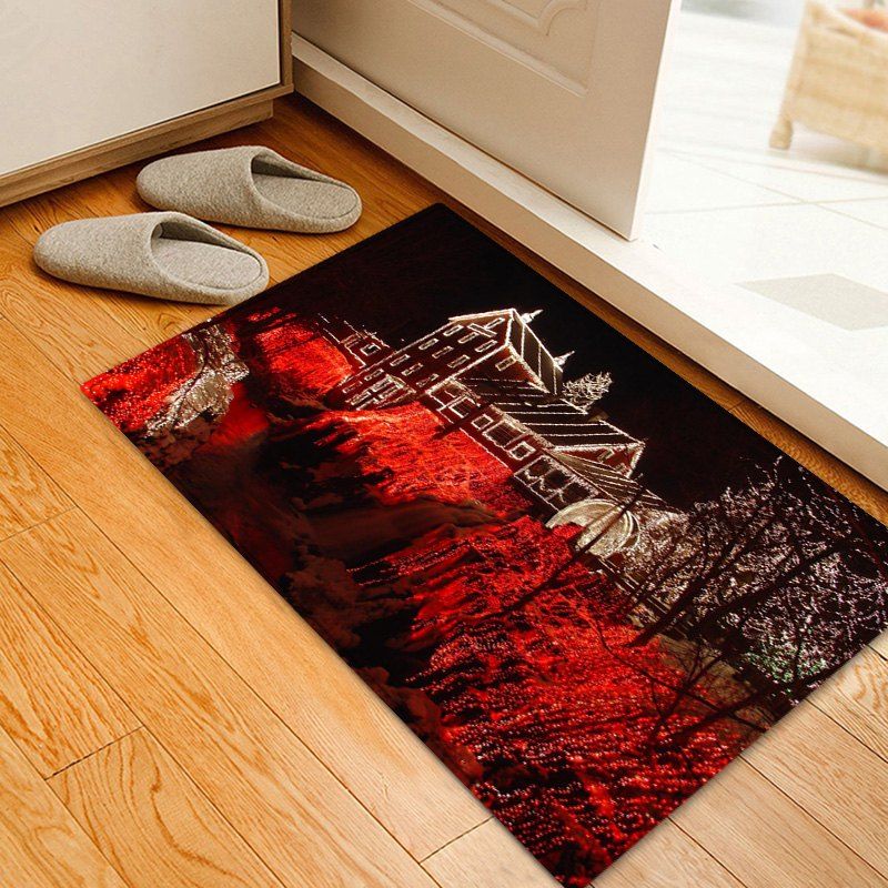 

Christmas House Light Pattern Anti-skid Water Absorption Area Rug, Red