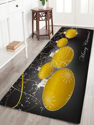 

Christmas Hanging Balls Print Antislip Flannel Bath Mat, Black