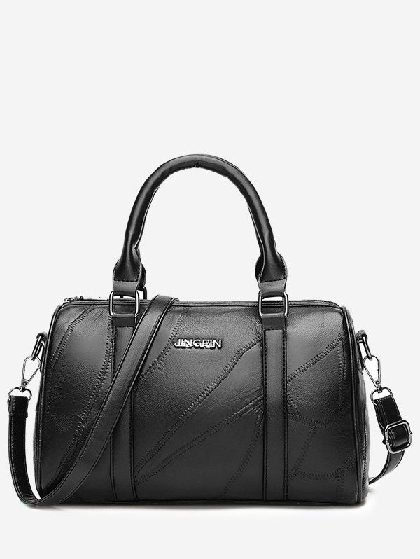 

Faux Leather Letter Stitching Handbag, Black