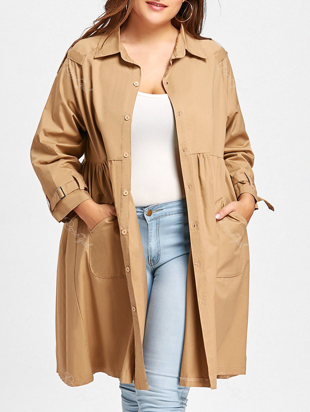 

Raglan Sleeve Skirted Plus Size Coat, Camel