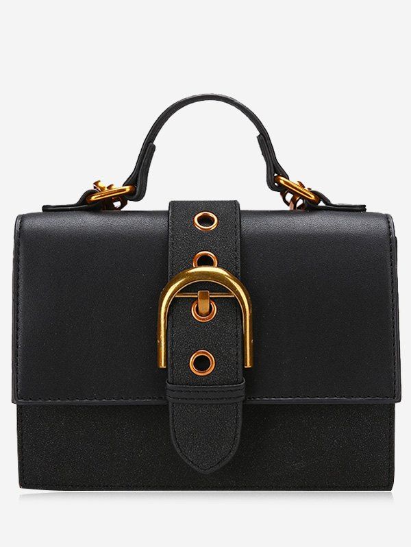 

Buckle Strap Stitching PU Leather Crossbody Bag, Black