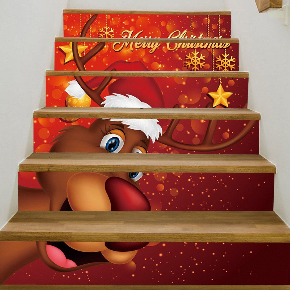 

Merry Christmas Deer Print Decorative DIY Stair Stickers, Red