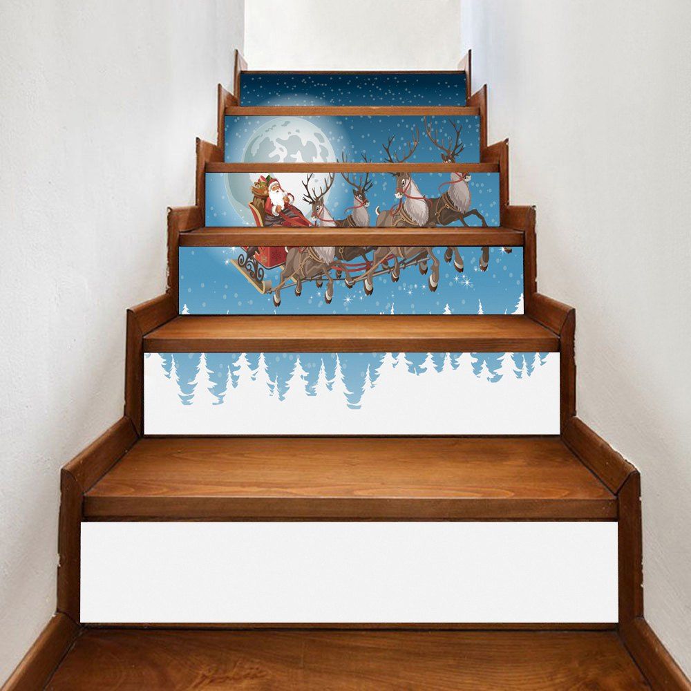 

Moon Christmas Sled Print Home Decor DIY Stair Stickers, Blue