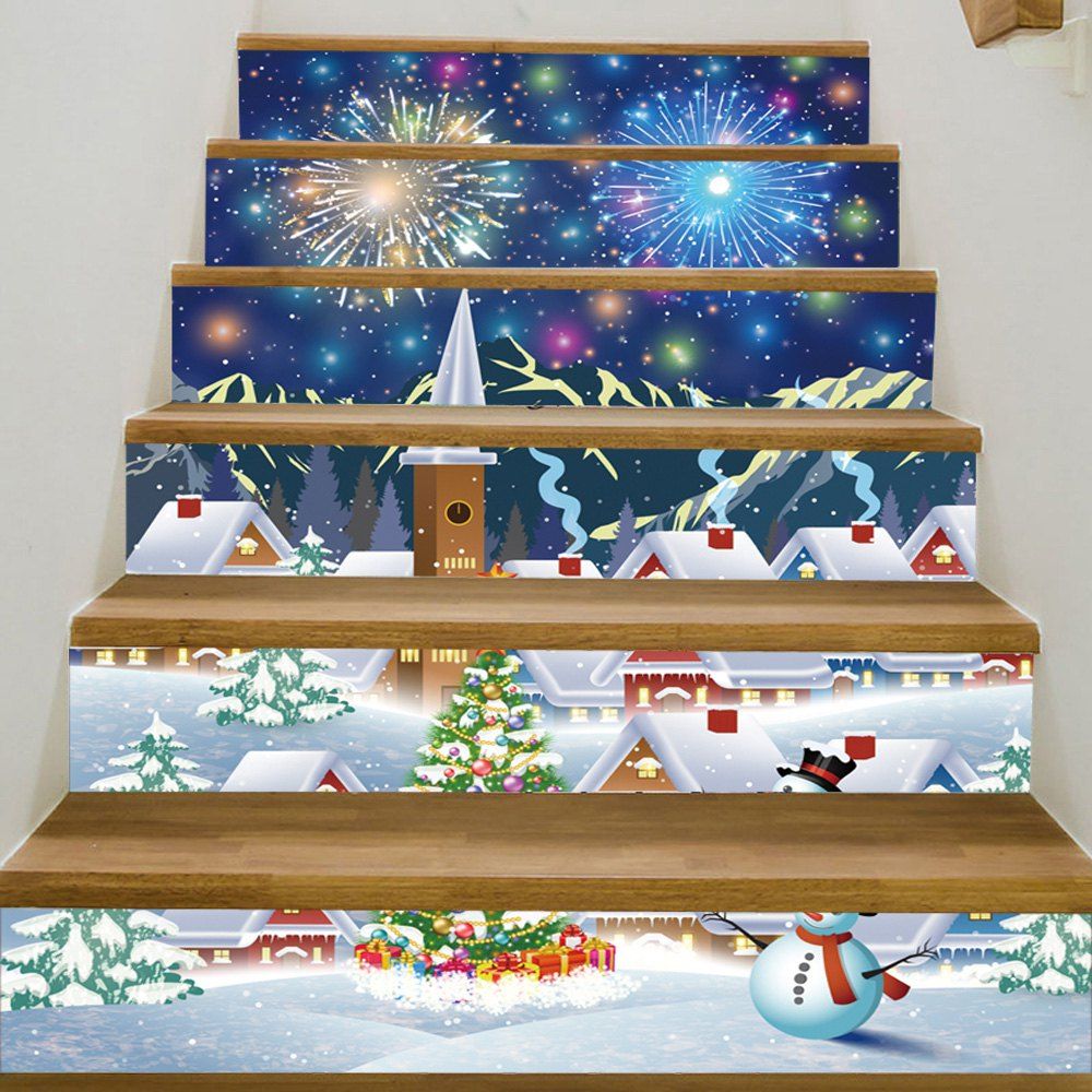

Christmas Tree Village Pattern Decorative Stair Stickers, Colormix