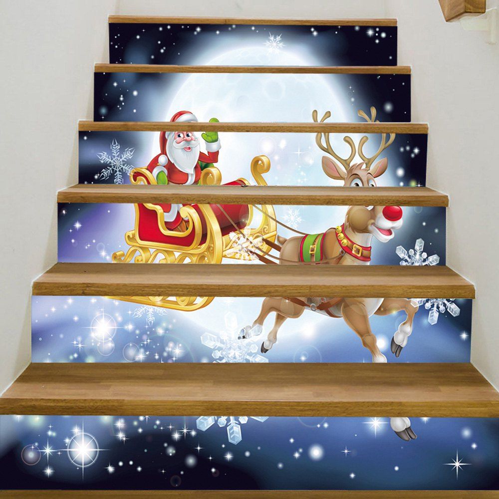 

Christmas Moon Sleigh Pattern Decorative Stair Stickers, Colormix