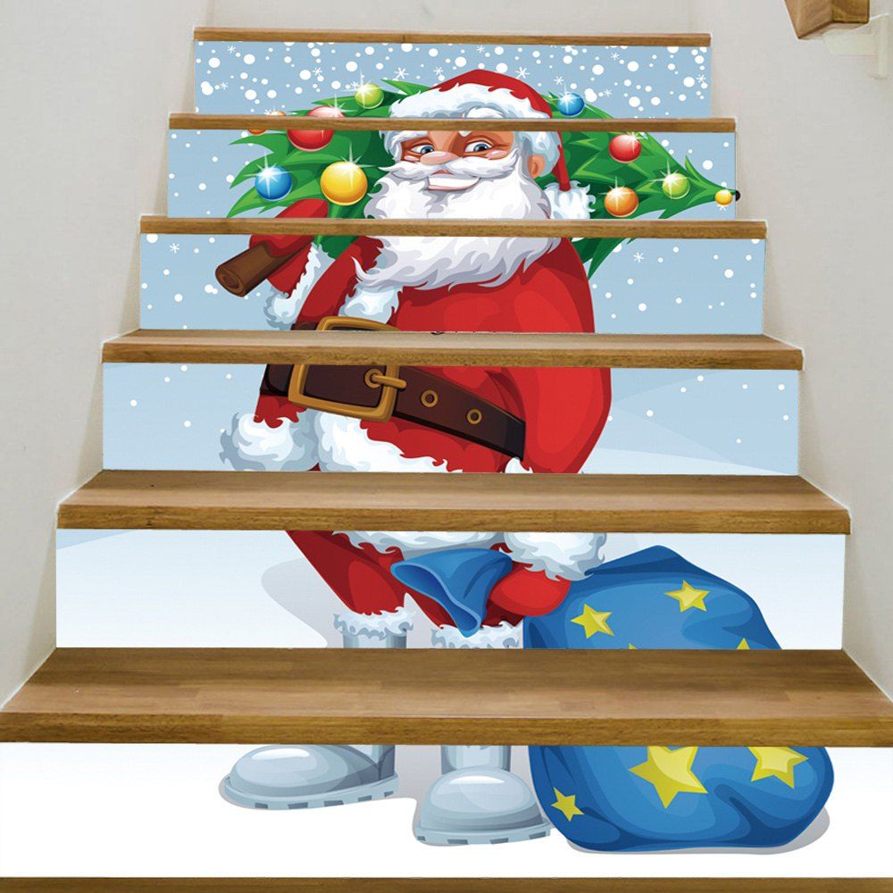 

Christmas Santa Tree Pattern Decorative Stair Stickers, Colormix