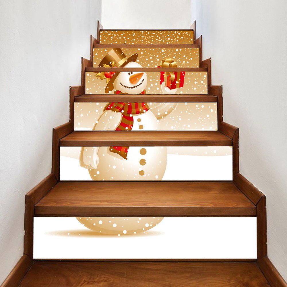 

Snowy Christmas Snowman Pattern Decorative Stair Stickers, Orange