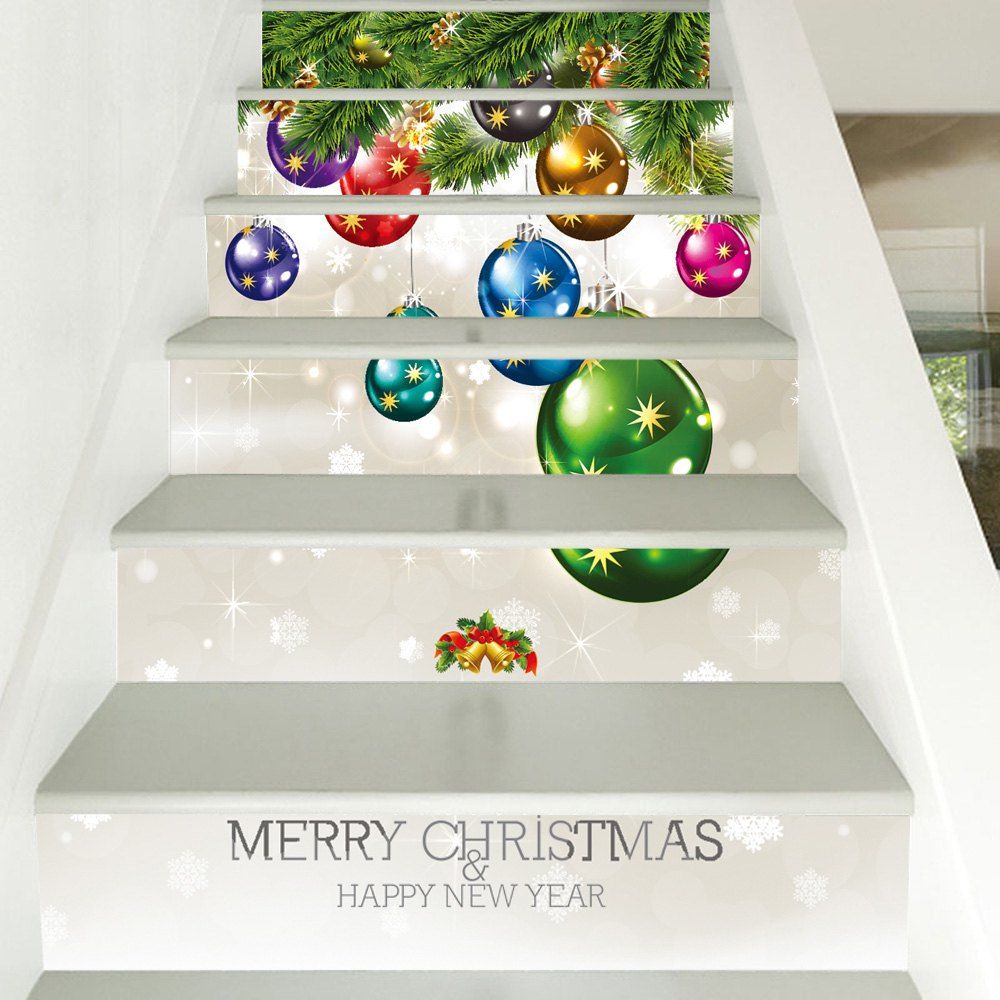 

Christmas Small Bells Print Home Stairs Stickers 6pcs, Colormix