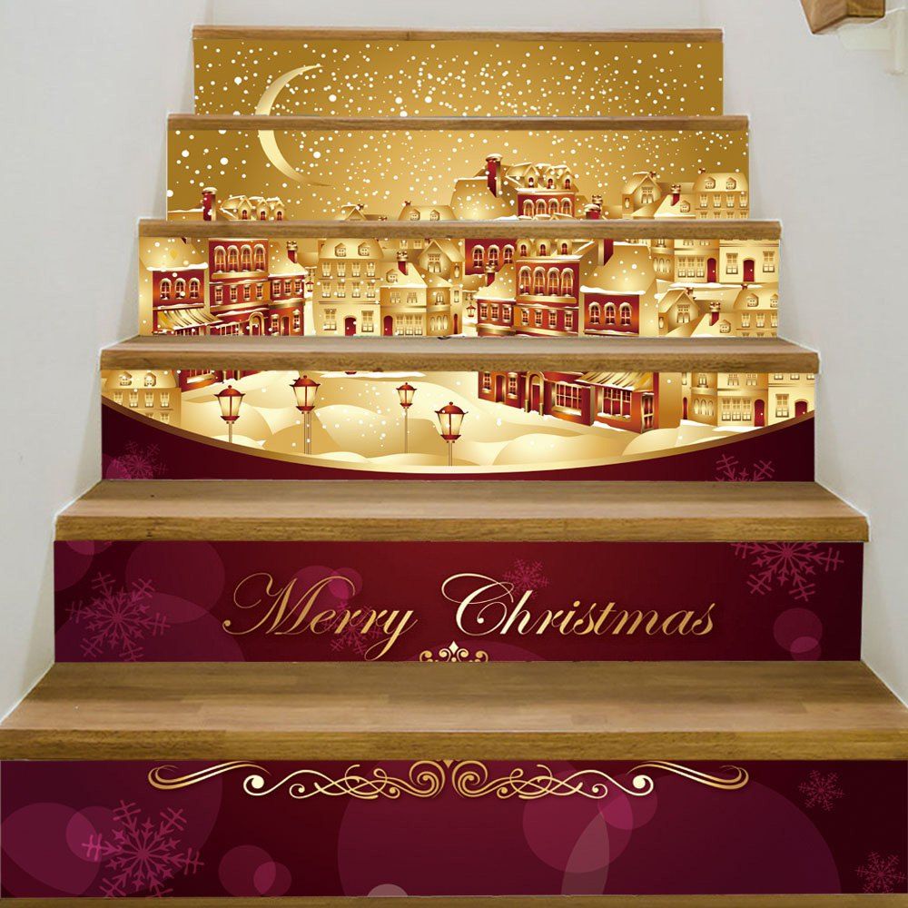 

Christmas Night City Pattern Decorative Stair Stickers, Colormix