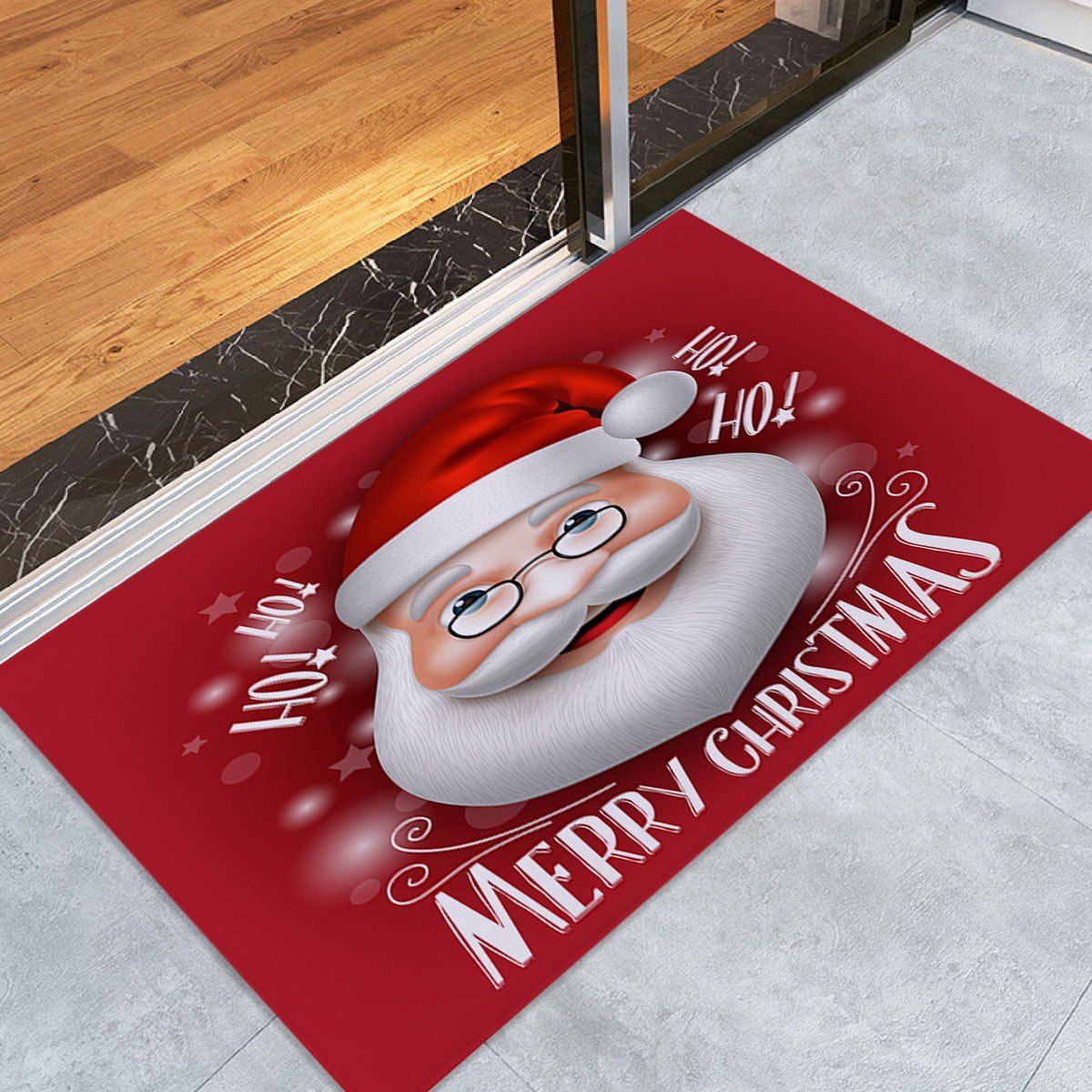 

Santa Claus Print Coral Fleece Nonslip Christmas Bath Mat, Red