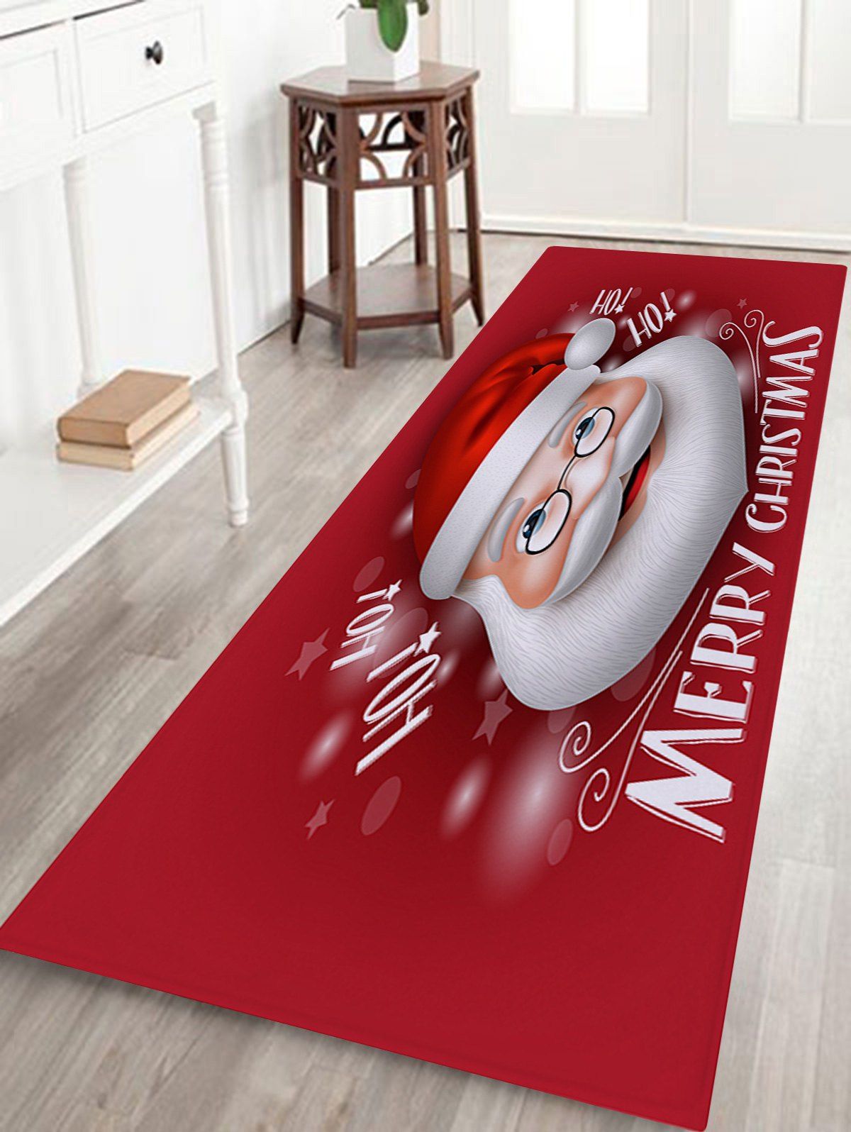 

Santa Claus Print Coral Fleece Nonslip Christmas Bath Mat, Red