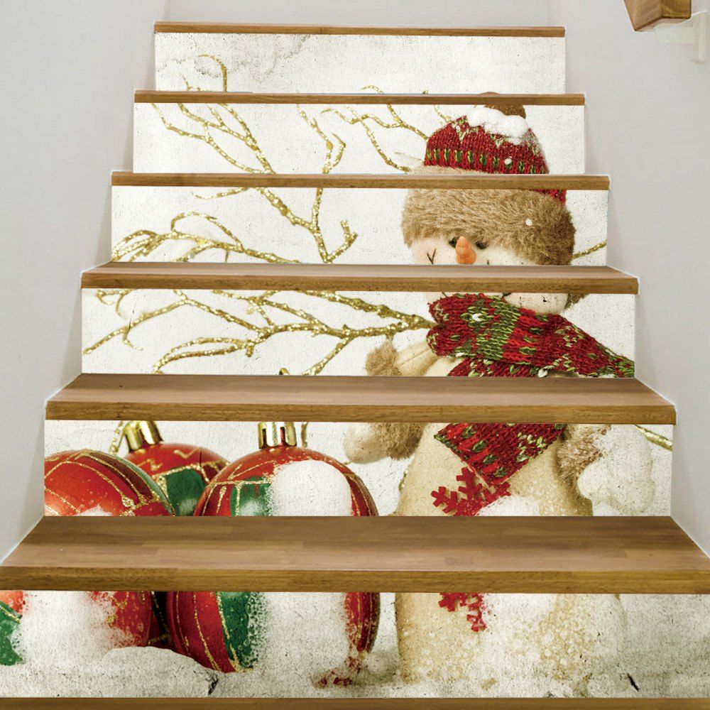 

Christmas Baubles Snowman Pattern Decorative Stair Stickers, Colormix