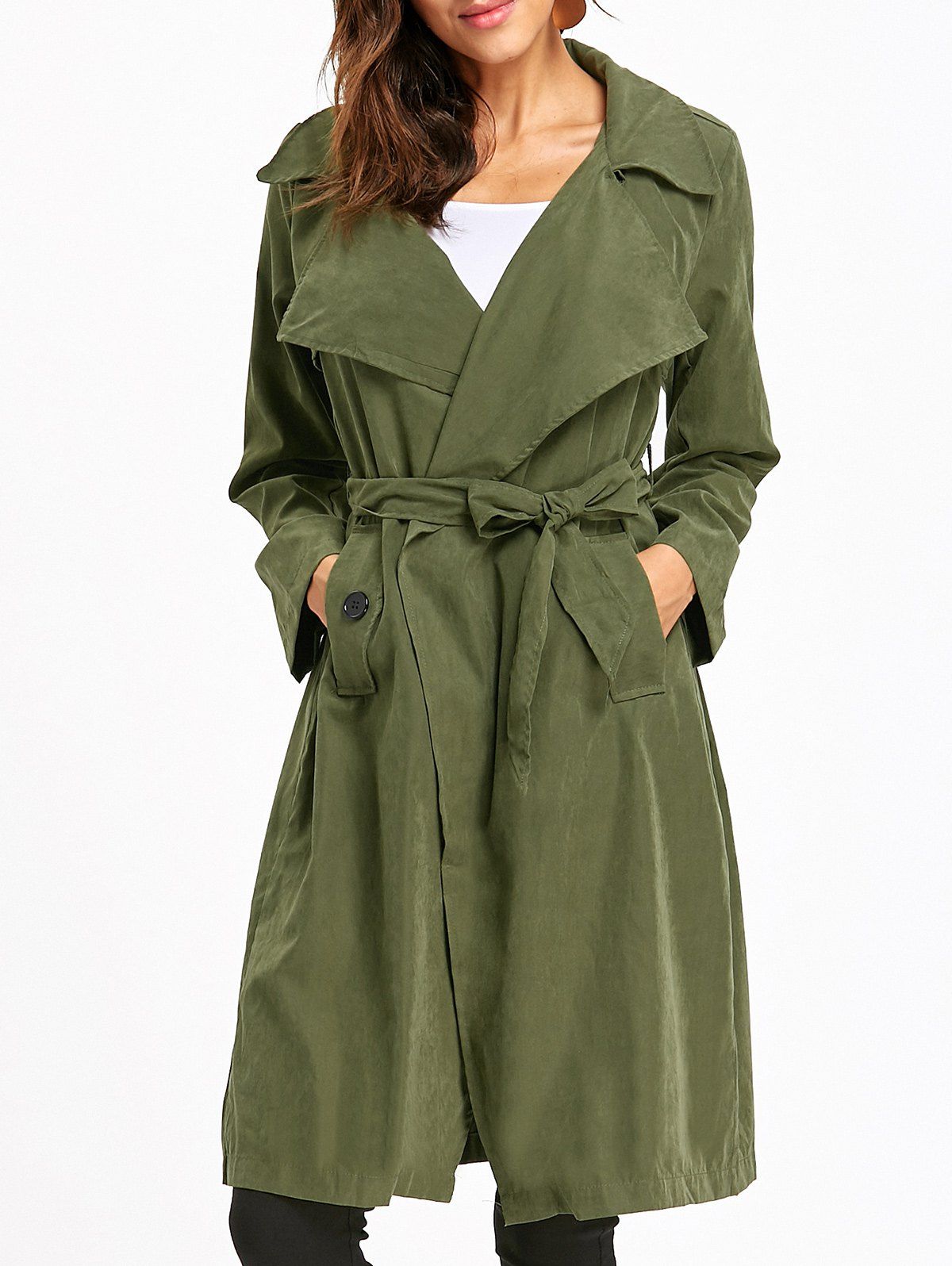 

Back Slit Wrap Trench Coat, Army green