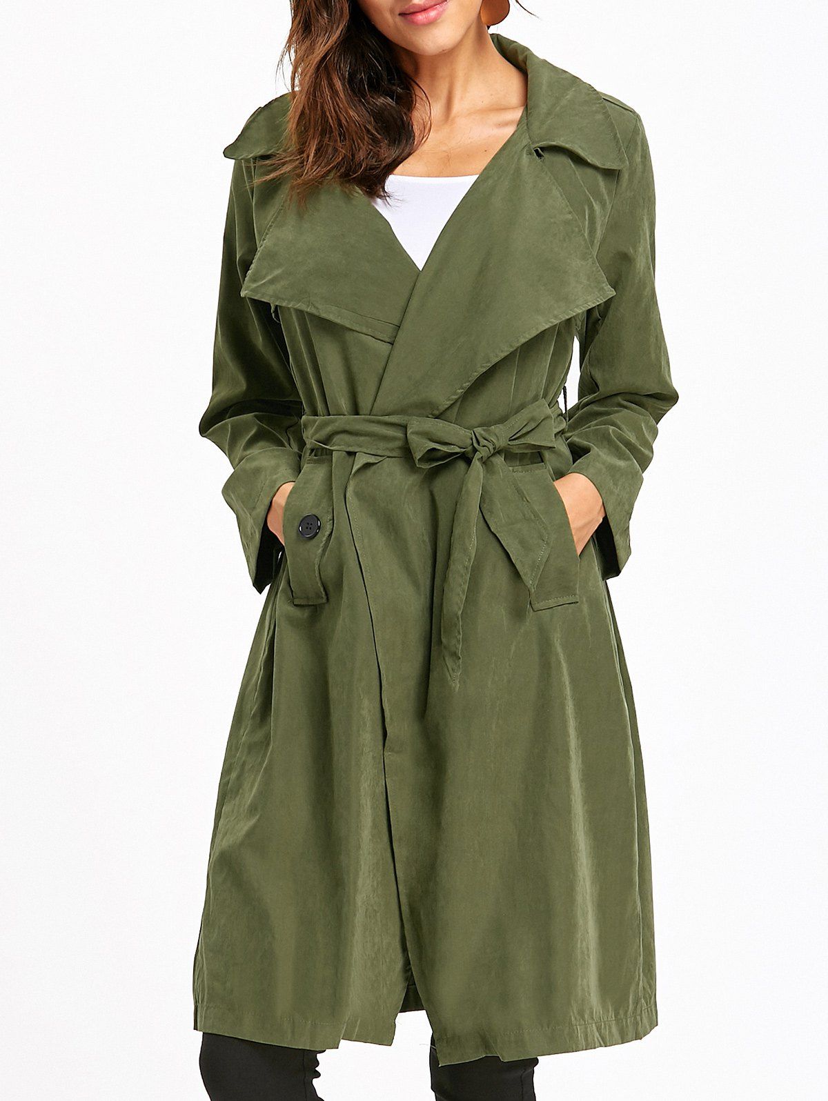 [25% OFF] Back Slit Wrap Trench Coat | Rosegal