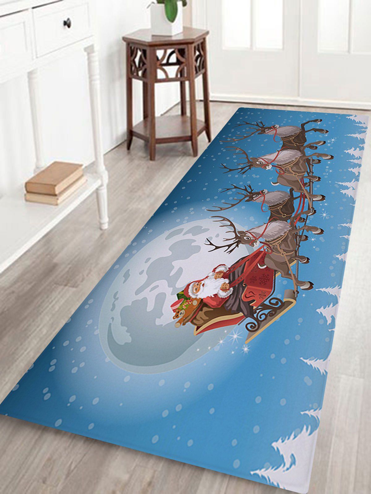 

Christmas Moon Sled Print Nonslip Coral Fleece Bath Mat, Sky blue