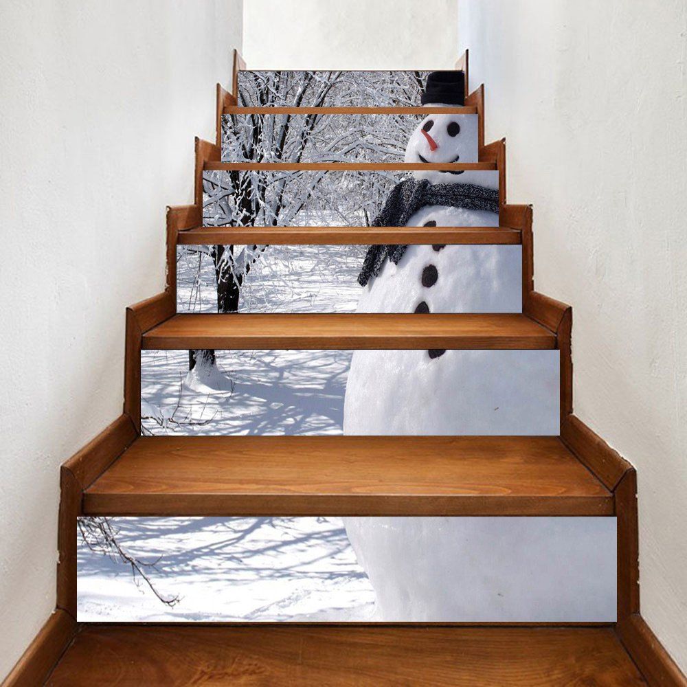 

6 Pcs Outdoor Snowman Printed Home Stairs Stickers, White