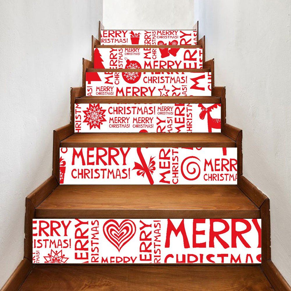 

Christmas Letters Ornaments Print Home Stairs Stickers 6pcs, Red