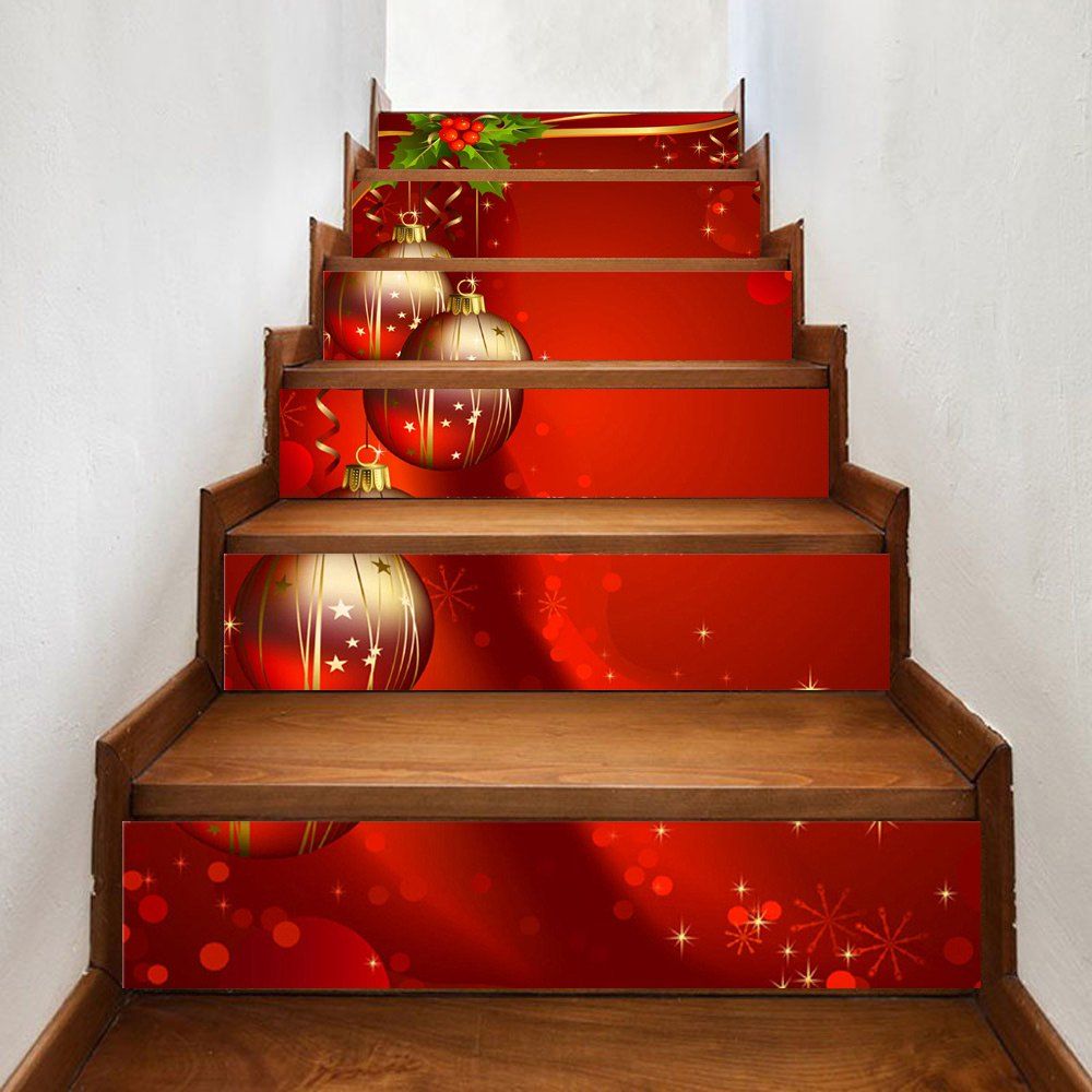 

Baubles Christmas Pattern Decorative Stair Stickers, Red