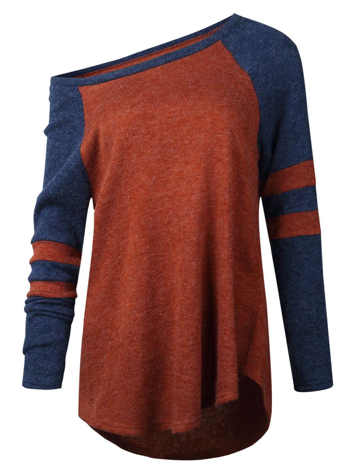 

Striped Sleeve One Shoulder Sweater, Jacinth
