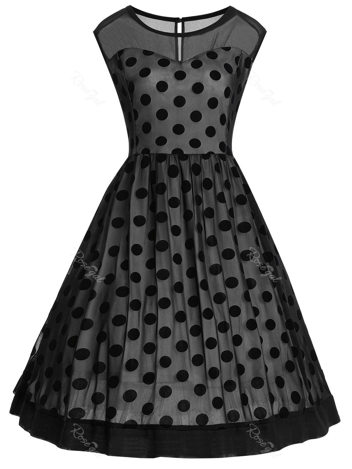 

Polka Dot Sleeveless Vintage Plus Size Dress, Black