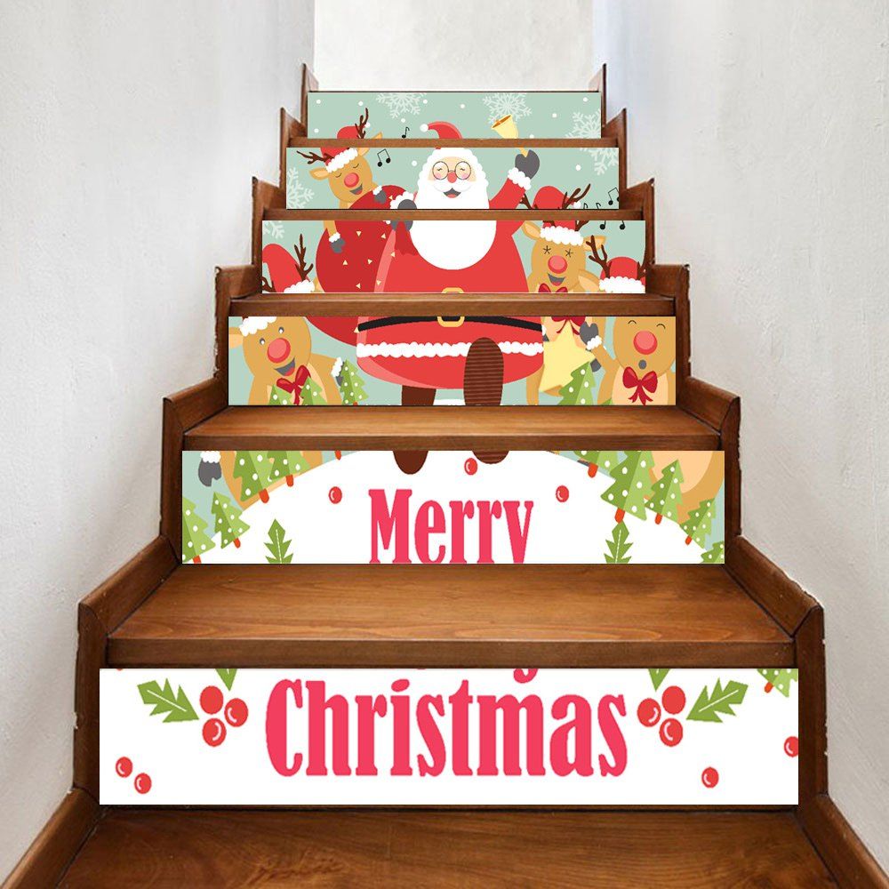 

Christmas Deers Santa Pattern Decorative Stair Stickers, Colormix