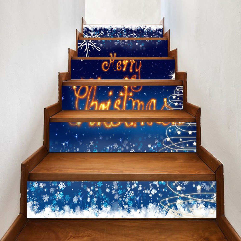 

Merry Christmas Pattern Decorative Stair Stickers, Deep blue