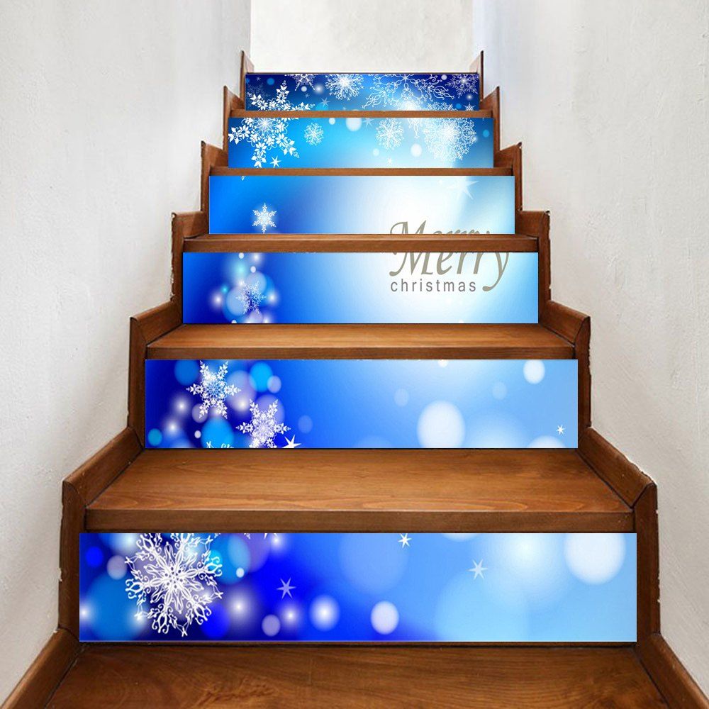 

Christmas Delicate Snowflakes Print Home Stairs Stickers 6pcs, Blue