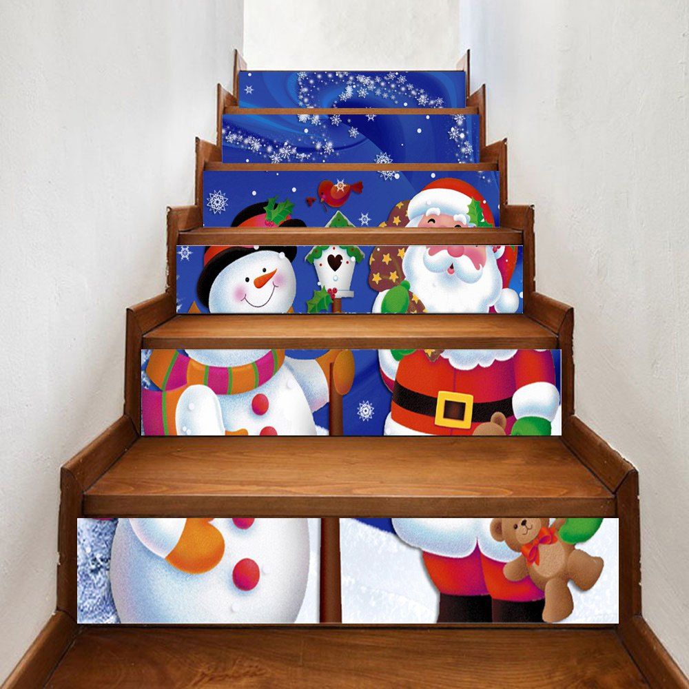 

Santa Claus Snowman Print Home Stairs Stickers 6pcs, Colormix