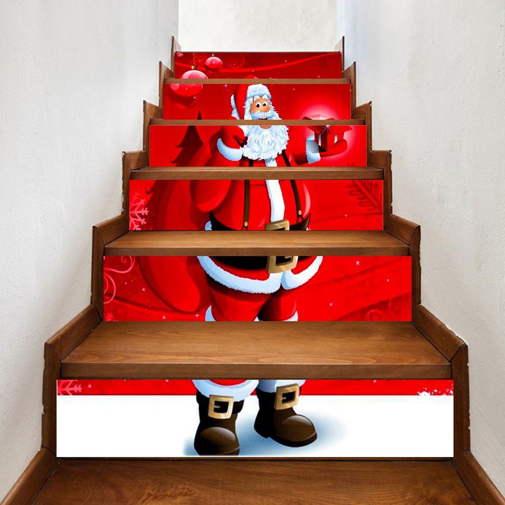 

Santa Claus Send Gifts Print Home Stairs Stickers 6pcs, Red