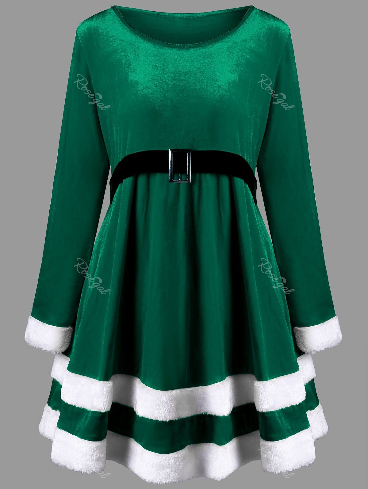 

Christmas Plus Size Long Sleeve Velvet Dress, Green
