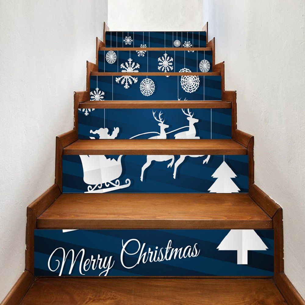 

Christmas Elk Smowflake Print Home Stairs Stickers 6pcs, Deep blue