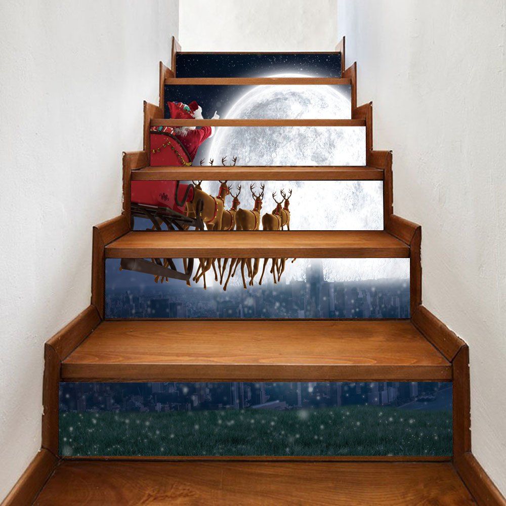 

Christmas Deer Sleigh Moon Pattern Decorative Stair Stickers, Colormix