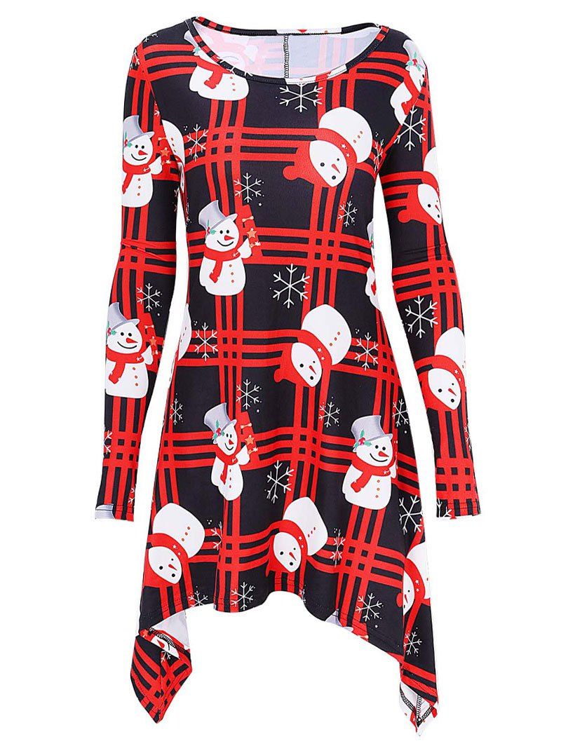 

Christmas Striped Snowman Print Mini Swing Dress, Black