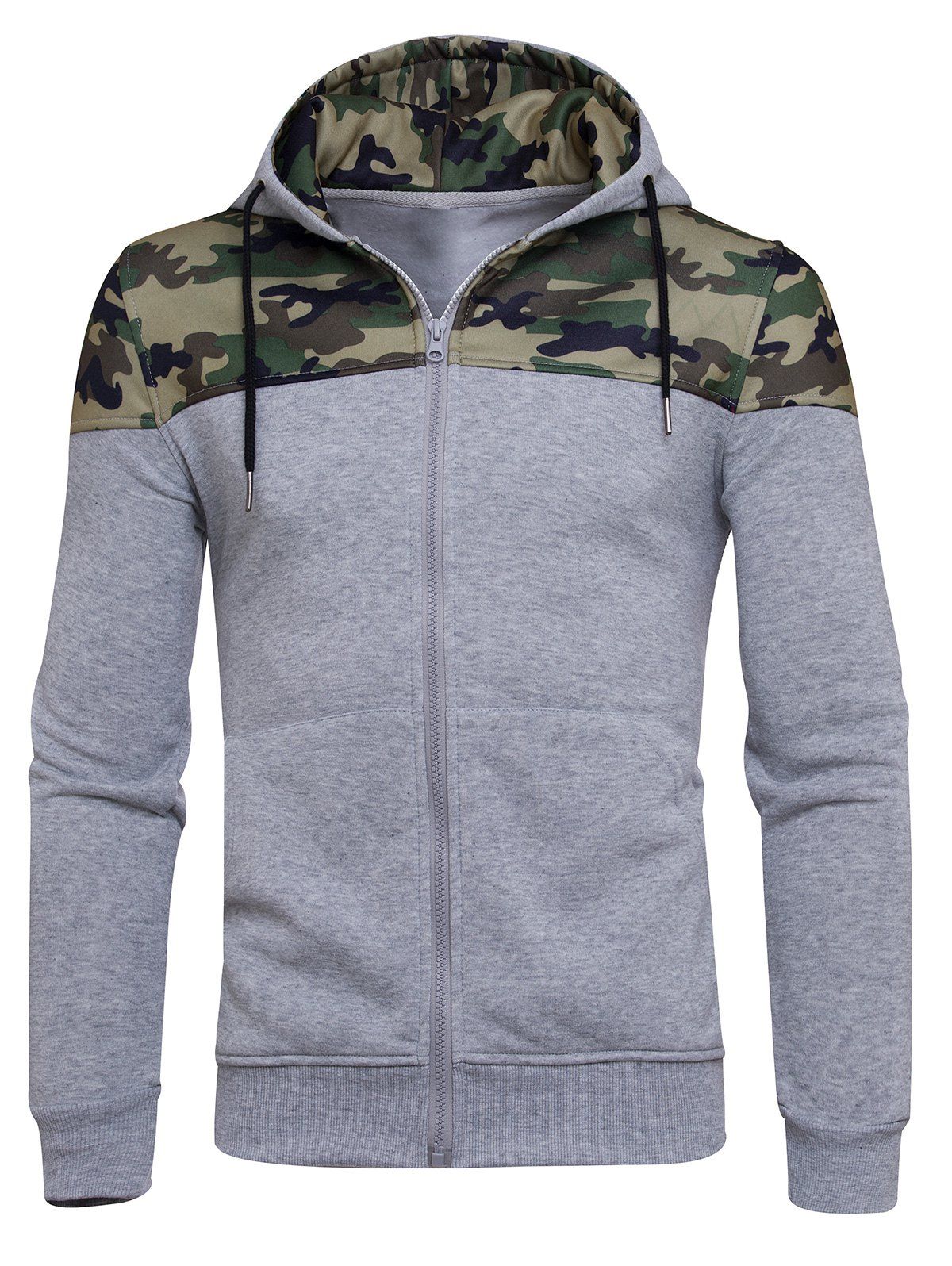

Camouflage Panel Fleece Zip Up Hoodie, Light gray
