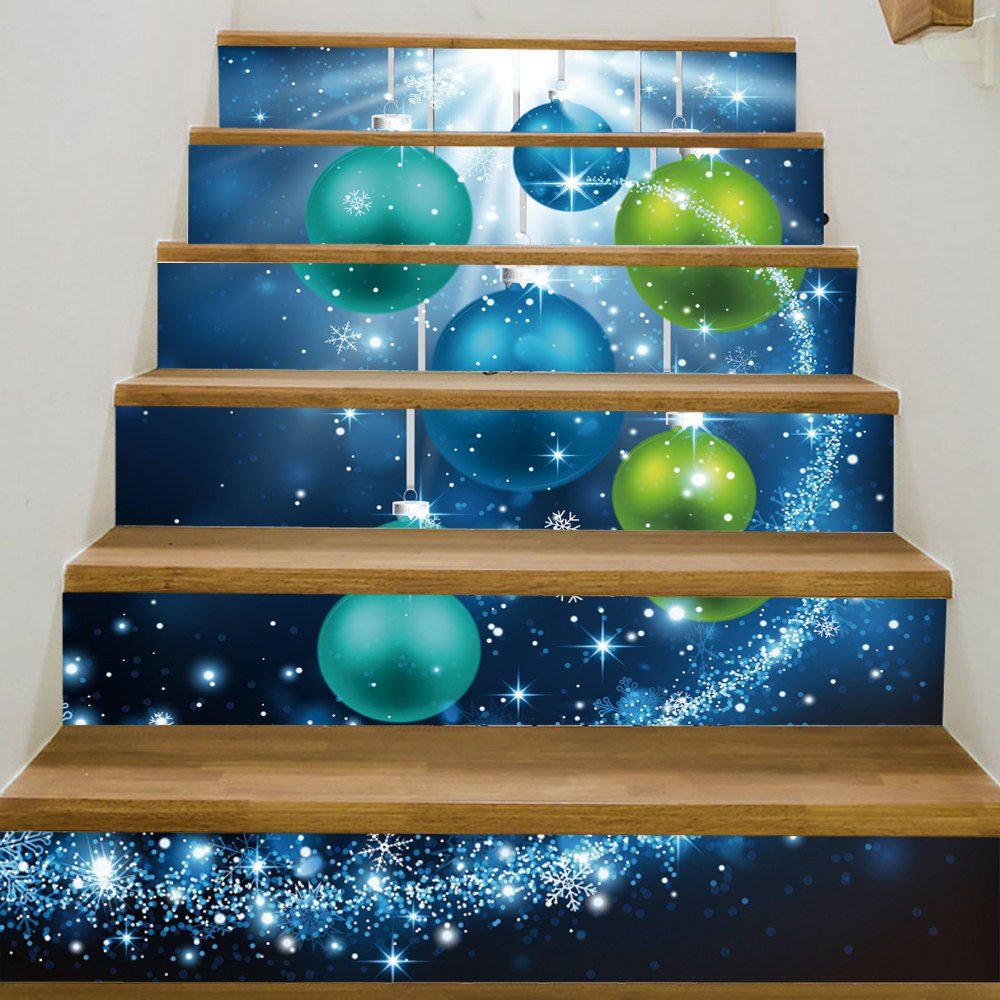 

Christmas Star Baubles Pattern Decorative Stair Stickers, Colormix