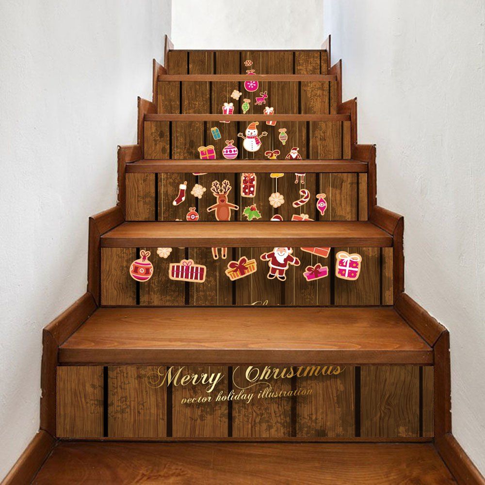 

Christmas Cartoon Theme Pattern Decorative Stair Stickers, Brown