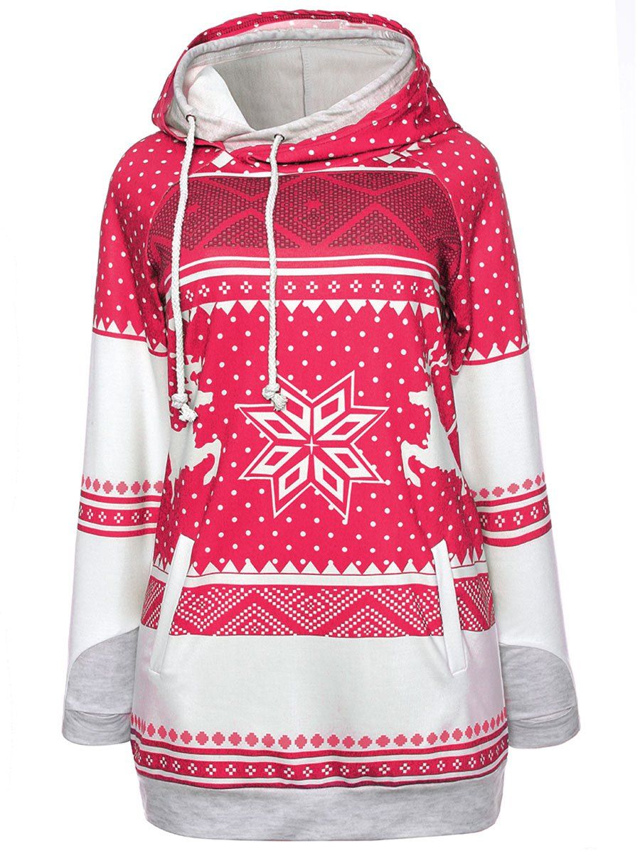 

Ugly Christmas Elk Snowflake Hoodie, Red