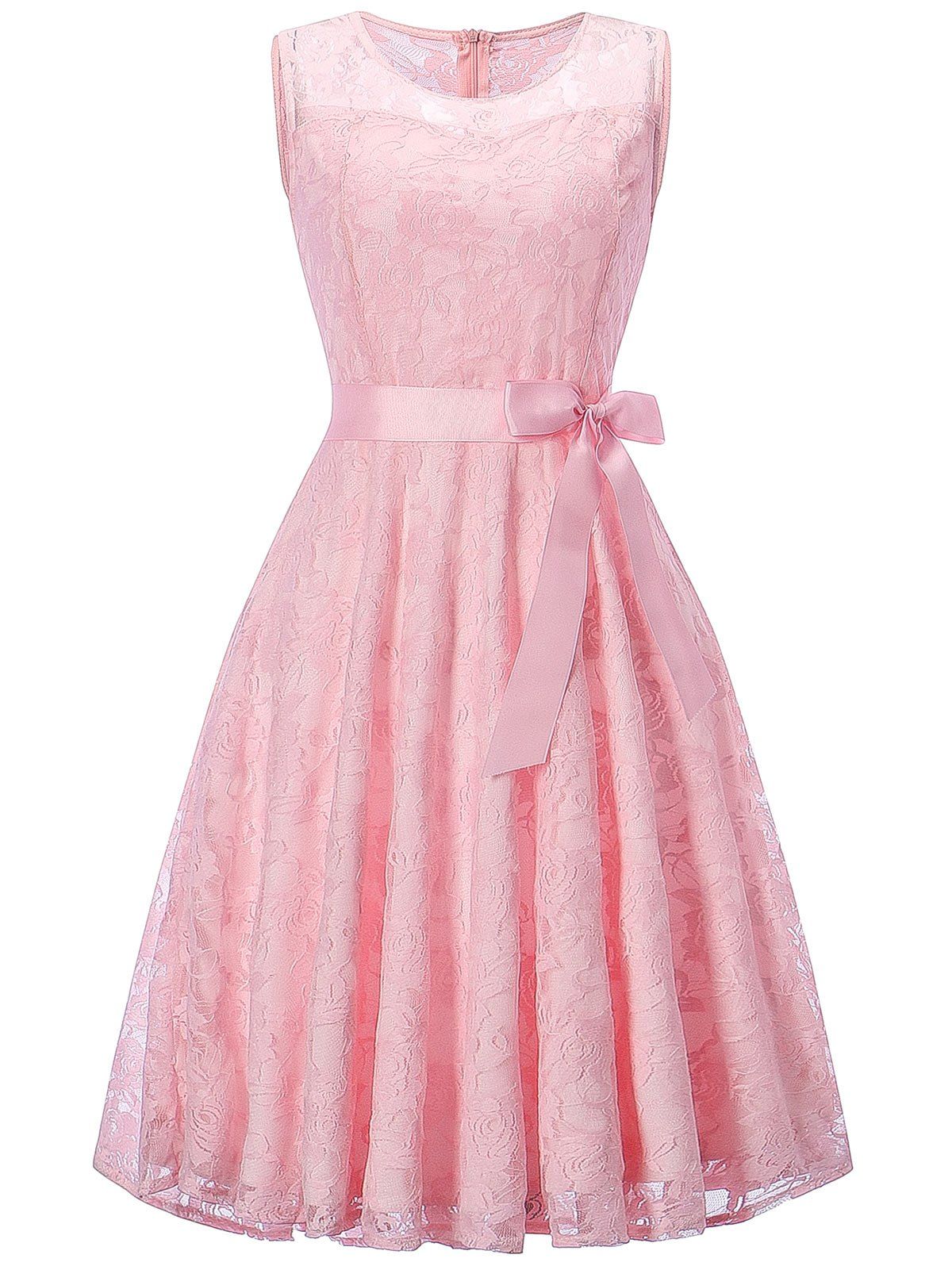 

Sleeveless Swing Lace Party Dress, Pink