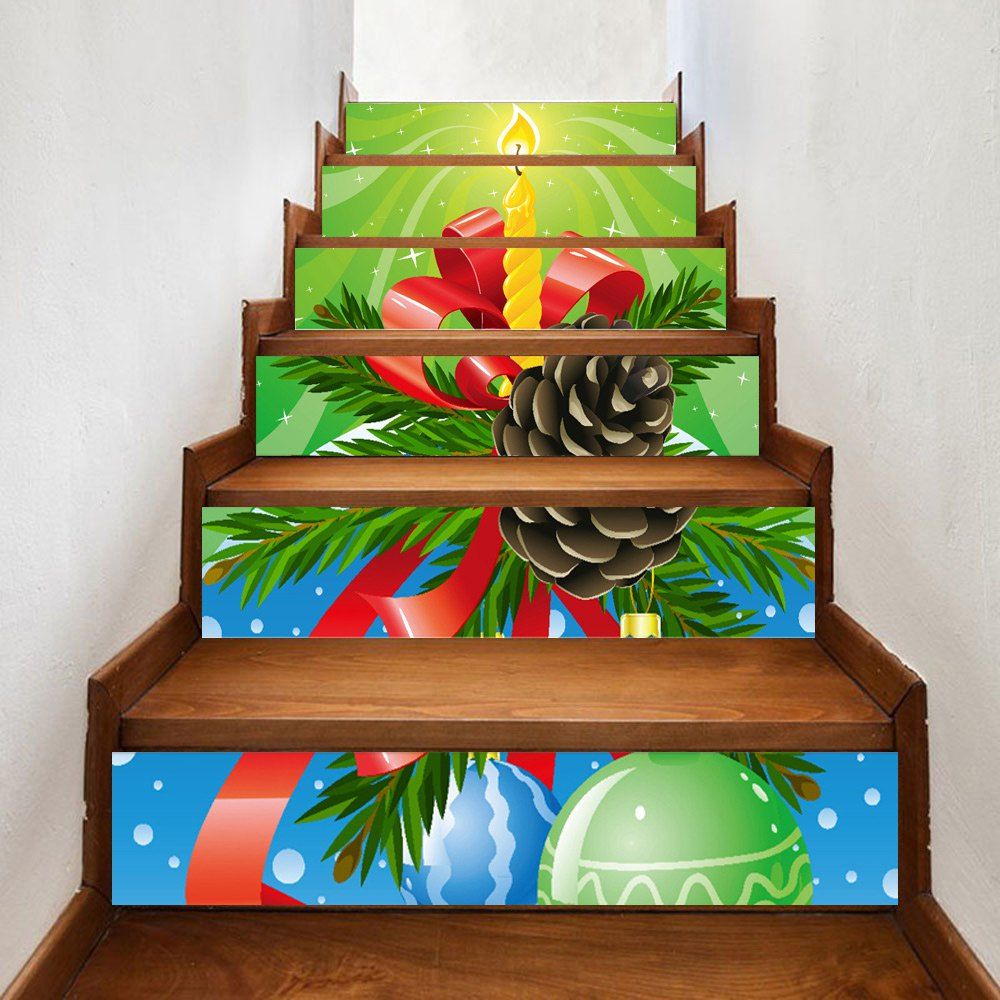 

Christmas Candle Ball Pattern Decorative Stair Stickers, Green