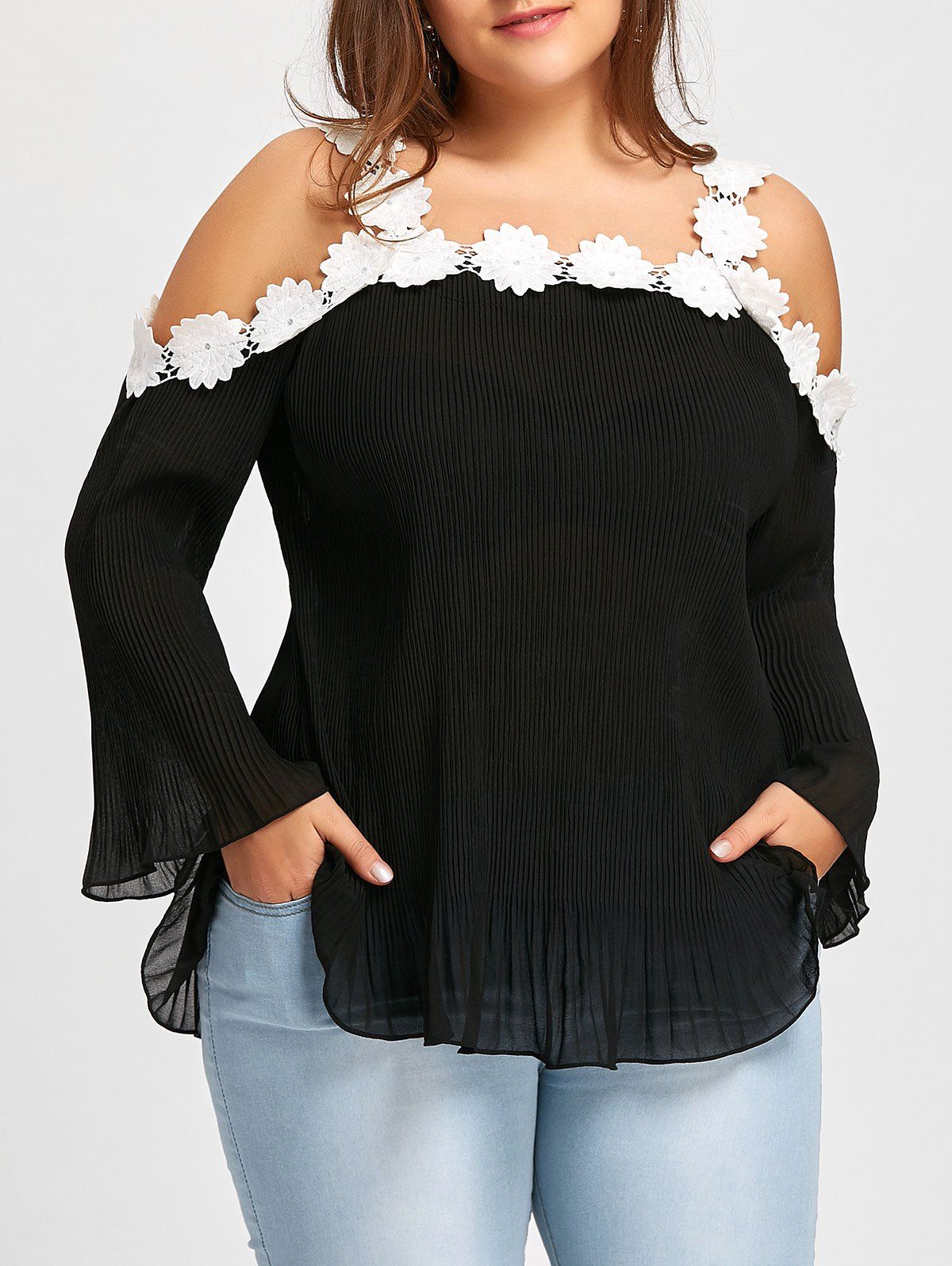  28 OFF Lace Flower Panel Plus  Size  Crinkle Chiffon  