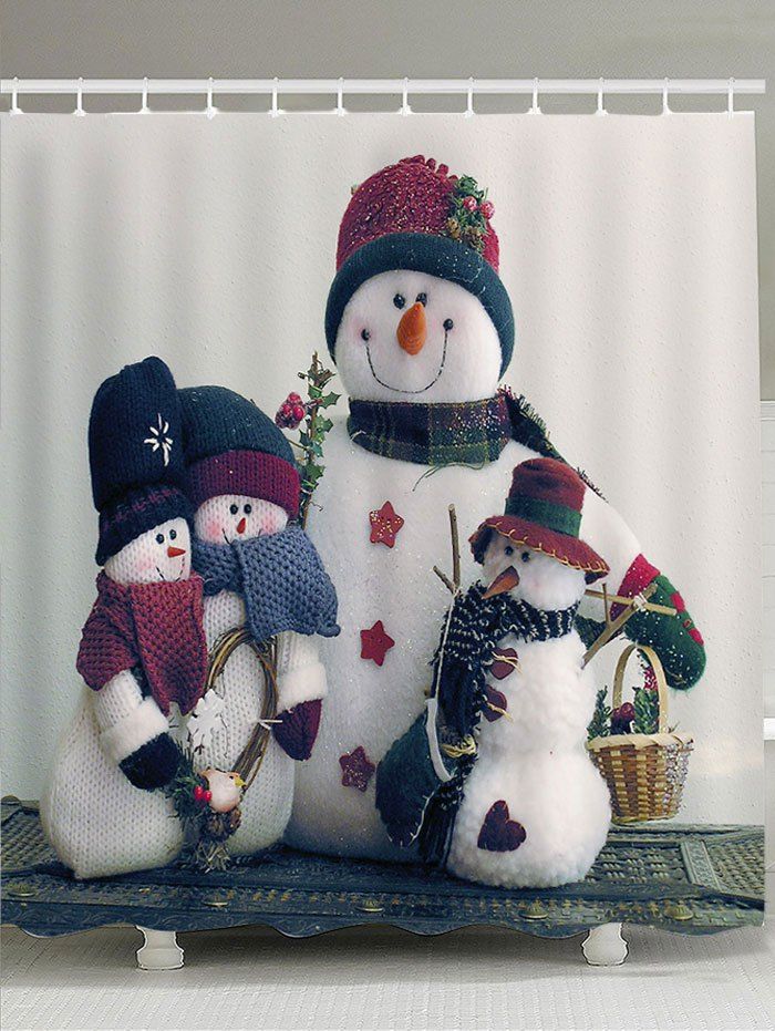 

Christmas Snowmen Family Pattern Bath Curtain, Red and white and blue